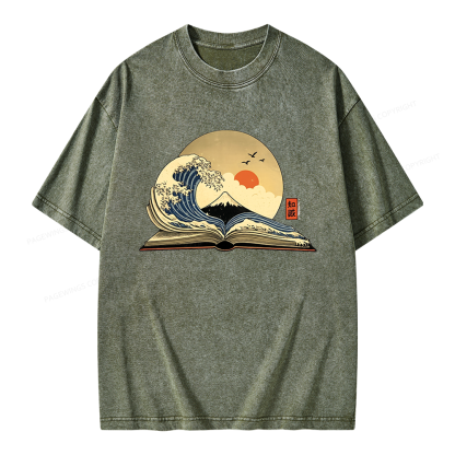 Pagewings Great Wave Of Knowledge Unisex Washed T-shirt