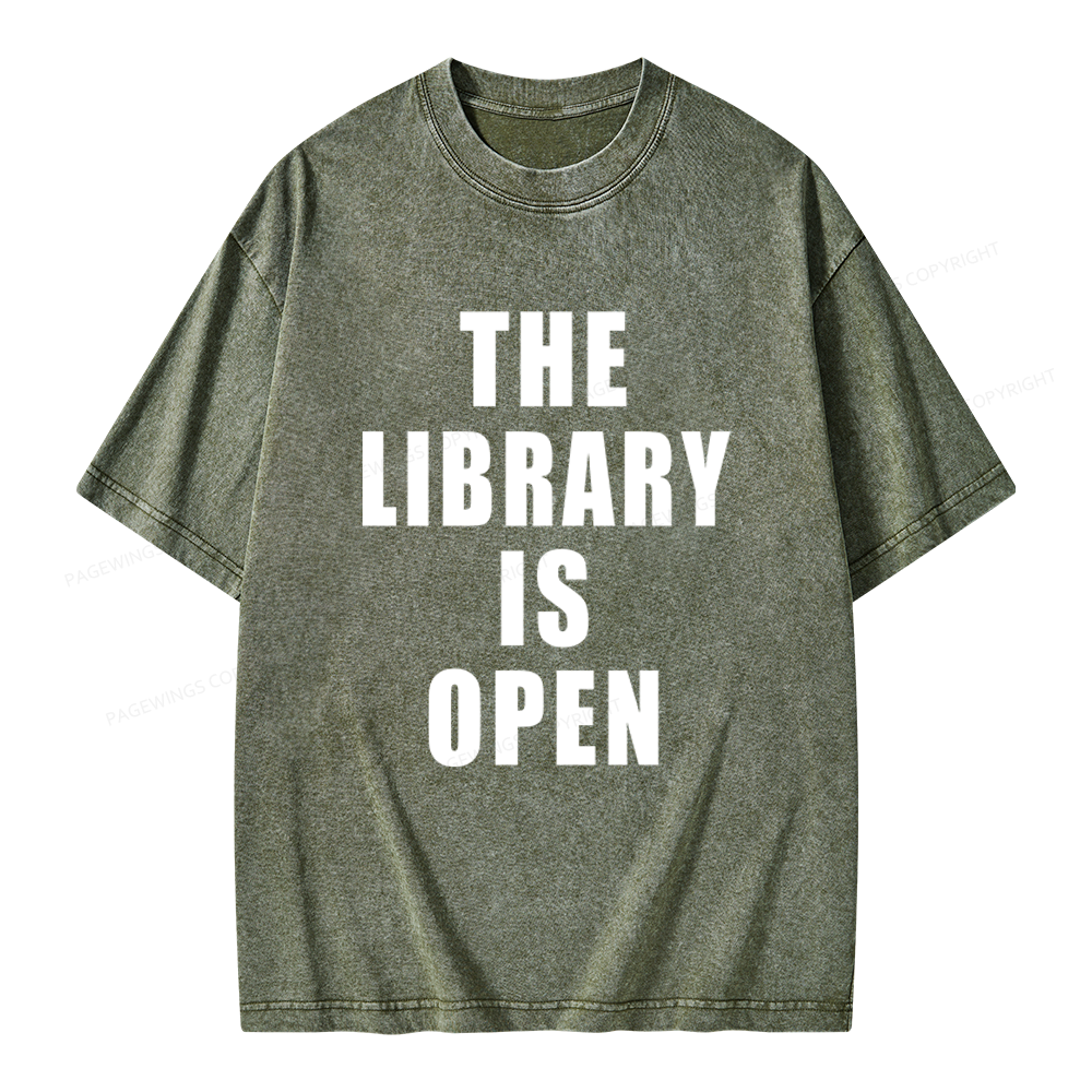 Pagewings The Library Is Open Unisex Washed T-shirt