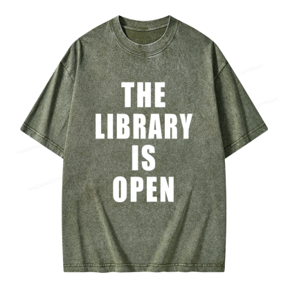 Pagewings The Library Is Open Unisex Washed T-shirt