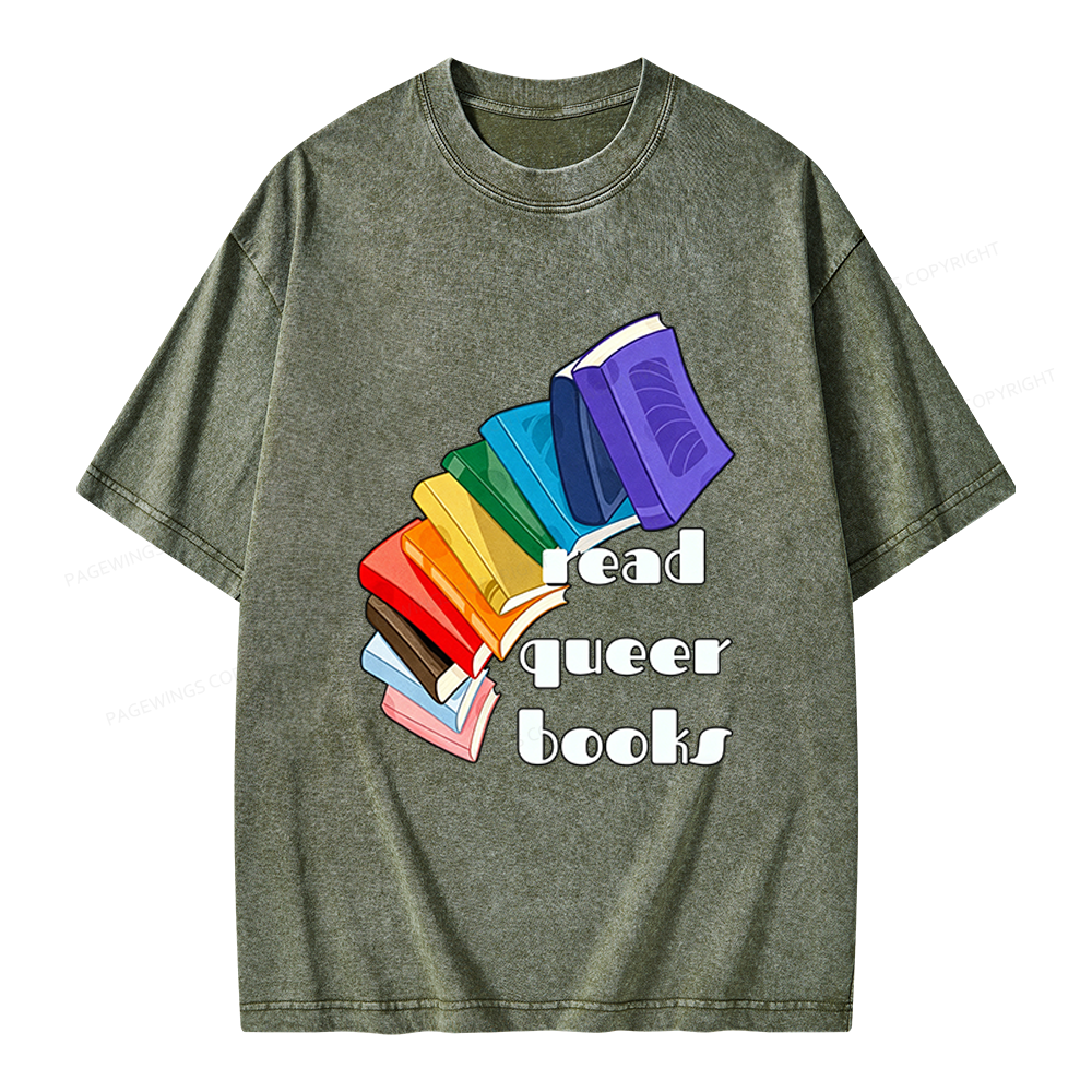 Pagewings Read Queer Books Unisex Washed T-shirt