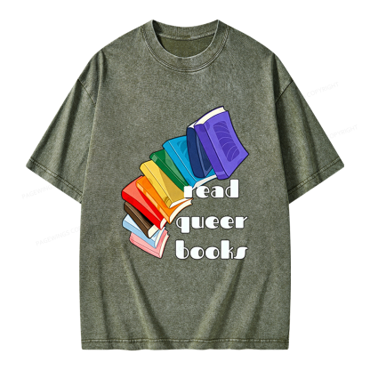 Pagewings Read Queer Books Unisex Washed T-shirt