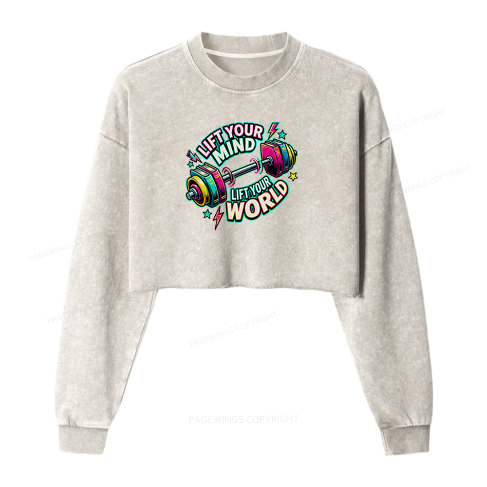 Pagewings Lift Your Mind Lift Your World Washed Crop Sweatshirt