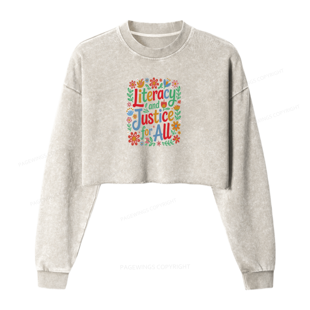 Pagewings Literacy And Justice For All Washed Crop Sweatshirt