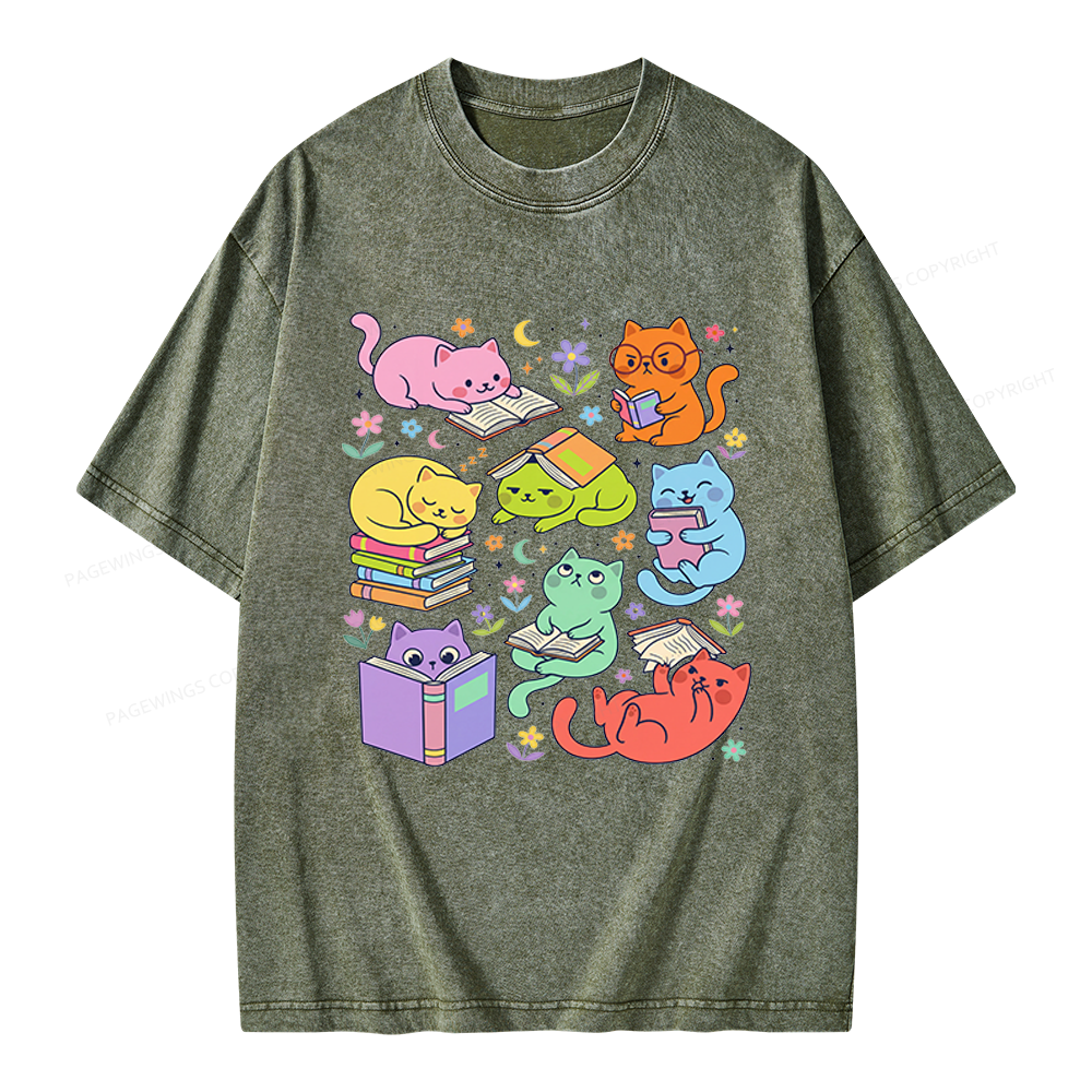 Pagewings Reading Cat Unisex Washed T-shirt