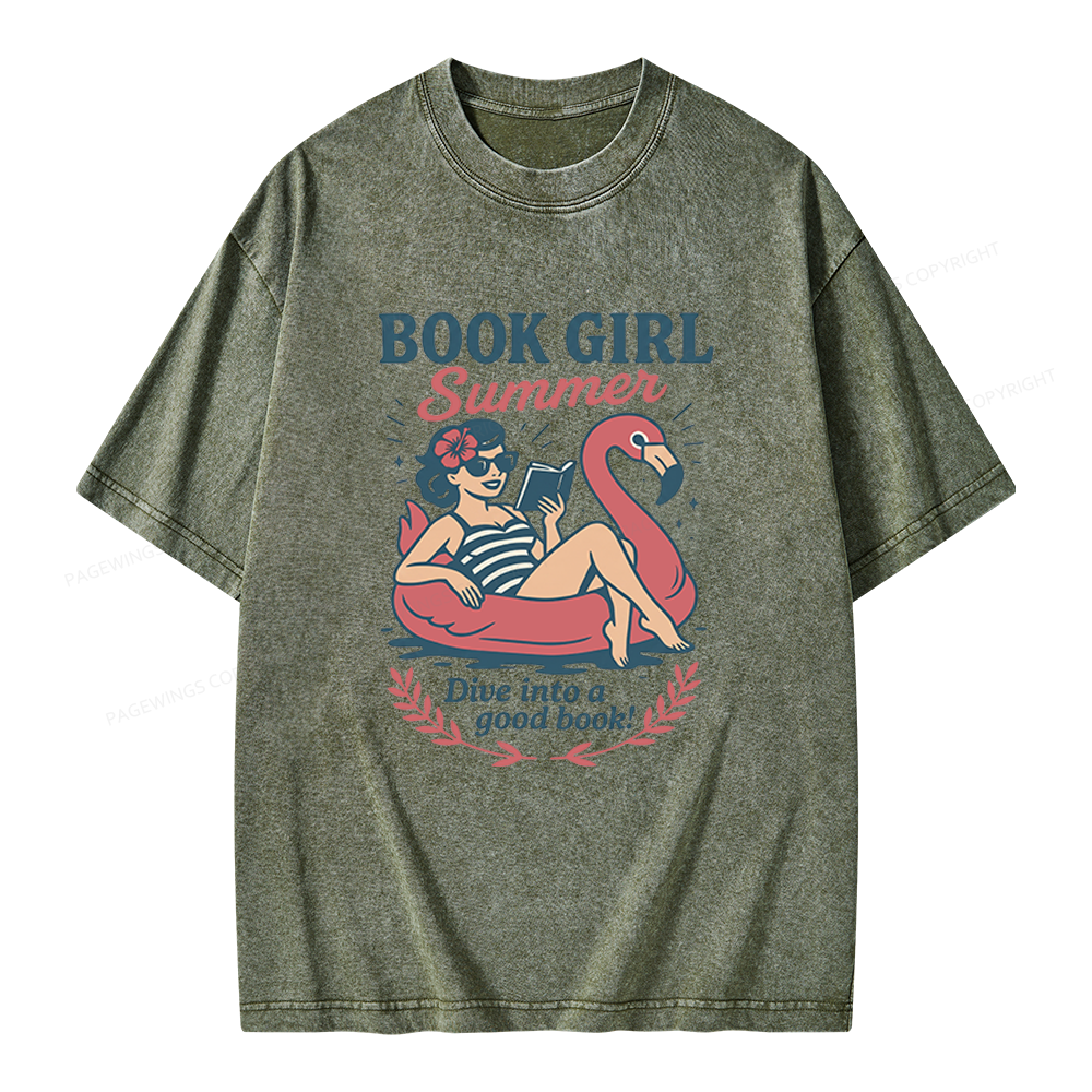 Pagewings Book Girl Summer Unisex Washed T-shirt