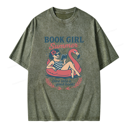 Pagewings Book Girl Summer Unisex Washed T-shirt