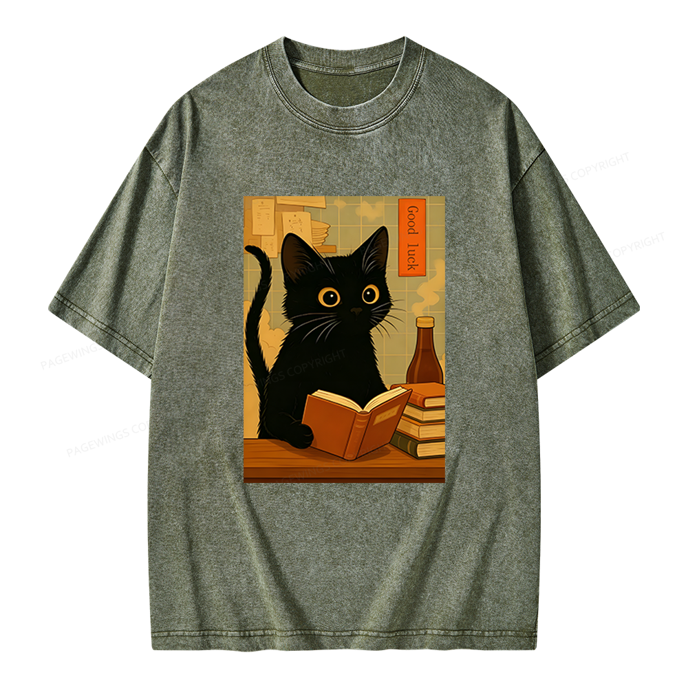 Pagewings Reading Cat Unisex Washed T-shirt