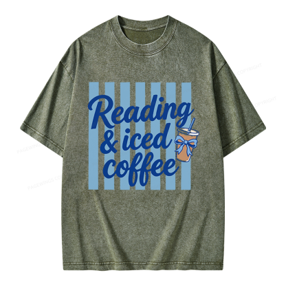 Pagewings Reading And Iced Coffee Unisex Washed T-shirt