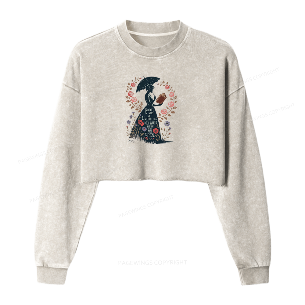 Pagewings Books Minds Washed Crop Sweatshirt