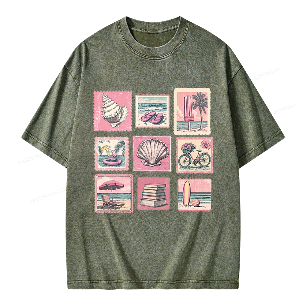 Pagewings Beach Summer Unisex Washed T-shirt