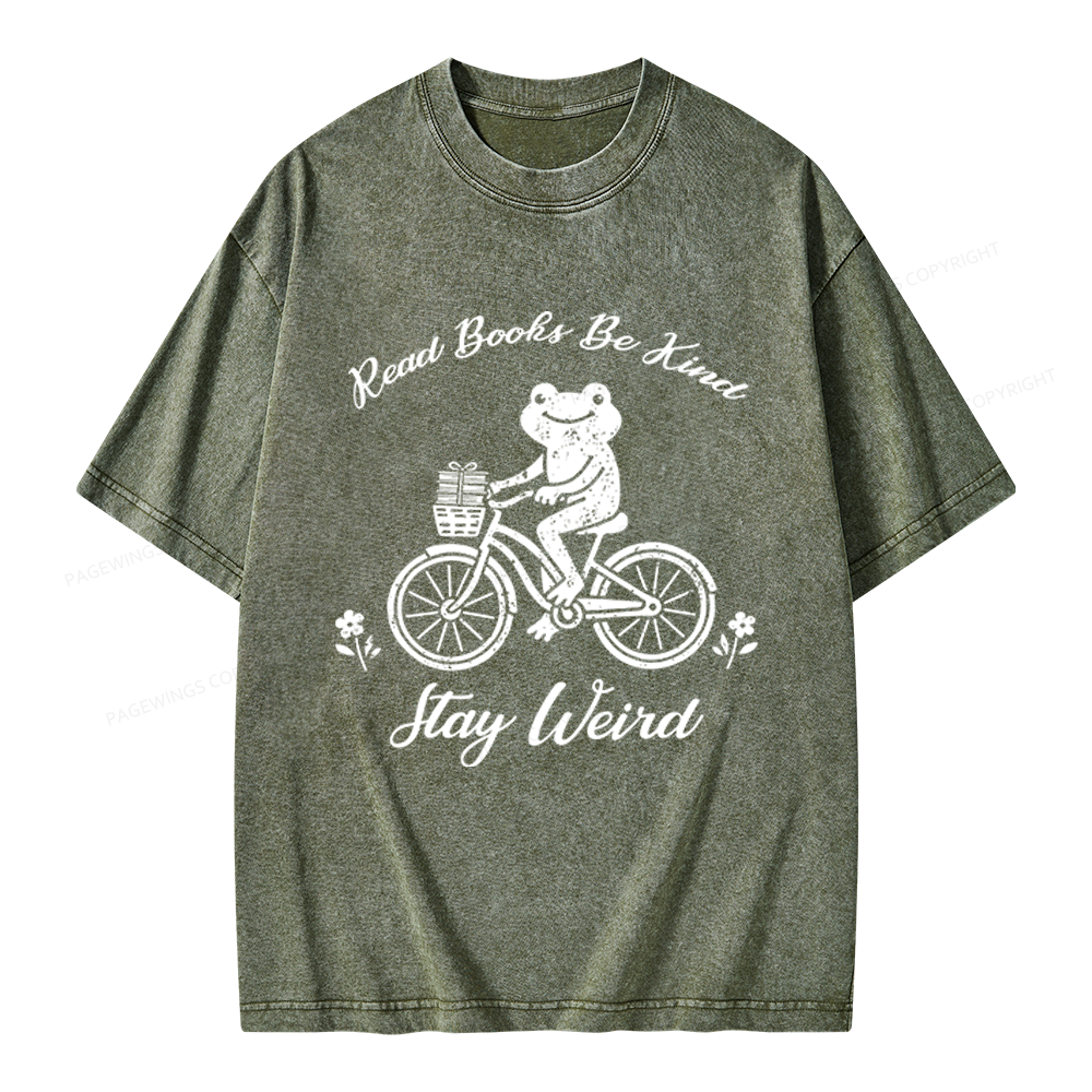 Pagewings Read Books Be Kind Stay Weird Unisex Washed T-shirt