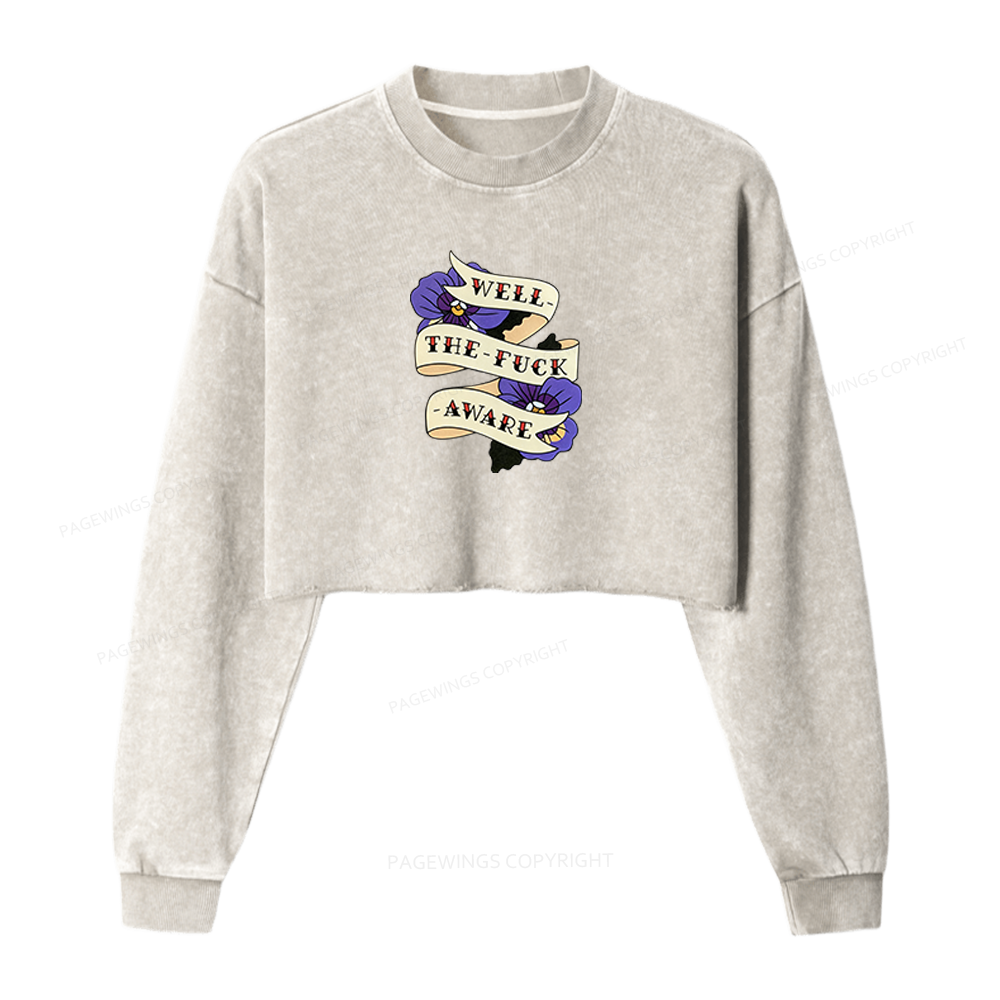 Pagewings Fantasy Books Lover Washed Crop Sweatshirt