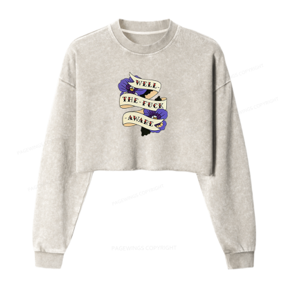 Pagewings Fantasy Books Lover Washed Crop Sweatshirt