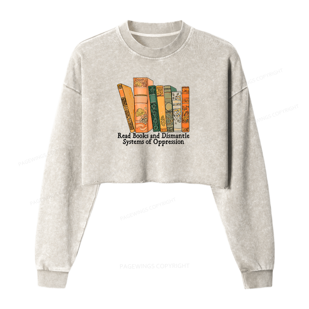 Pagewings Read Books And Dismantle Systems Of Oppression Washed Crop Sweatshirt