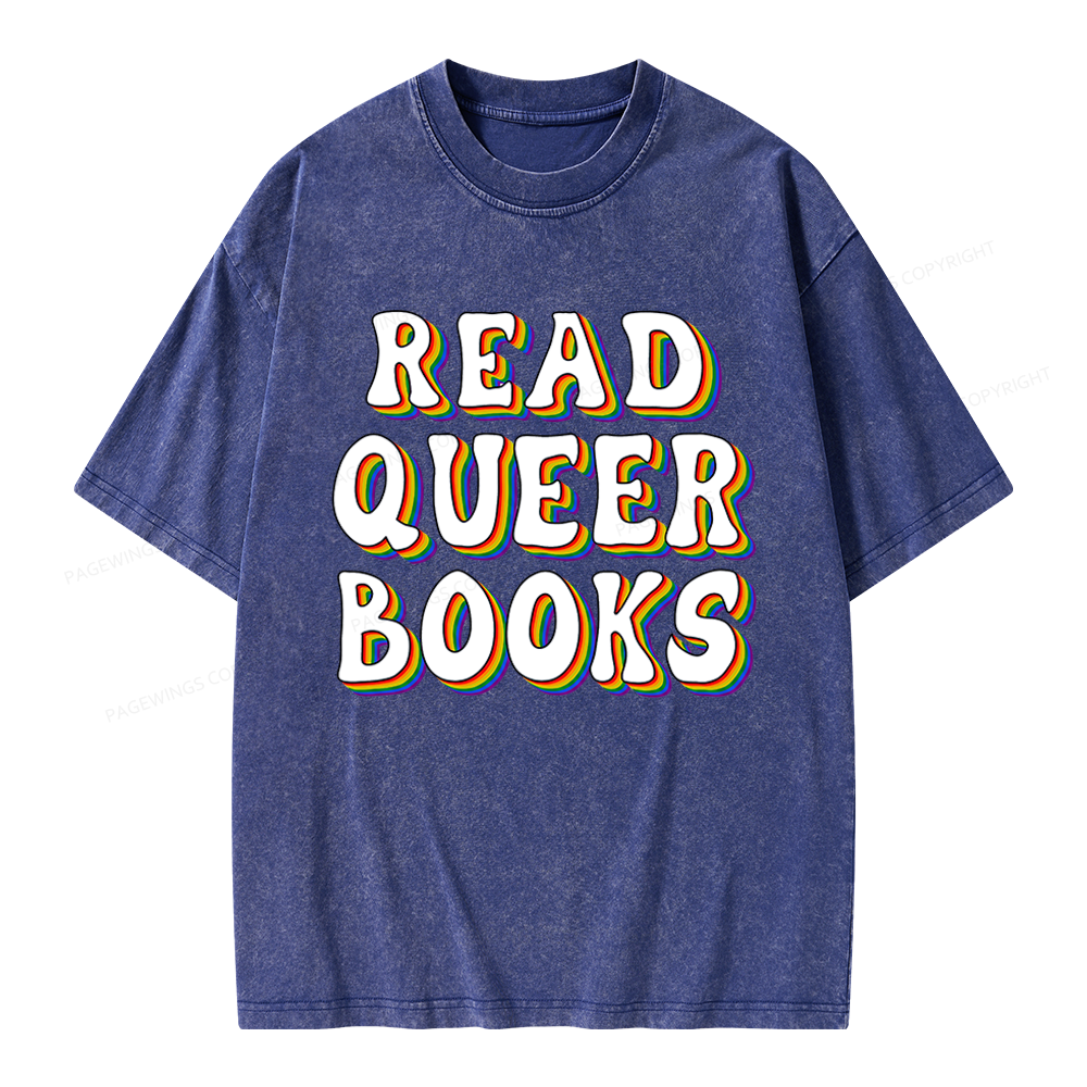 Pagewings Read Queer Books Unisex Washed T-shirt