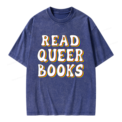 Pagewings Read Queer Books Unisex Washed T-shirt