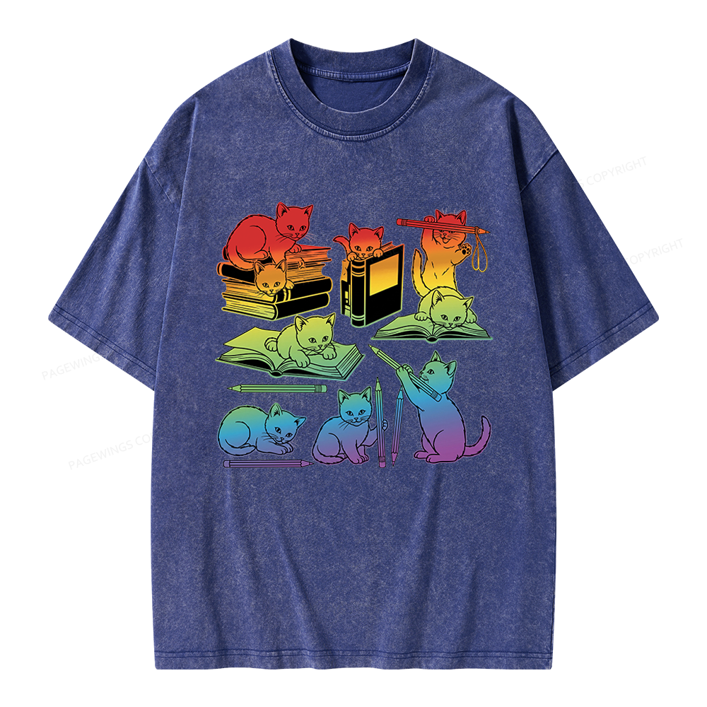 Pagewings Rainbow Cats Unisex Washed T-shirt