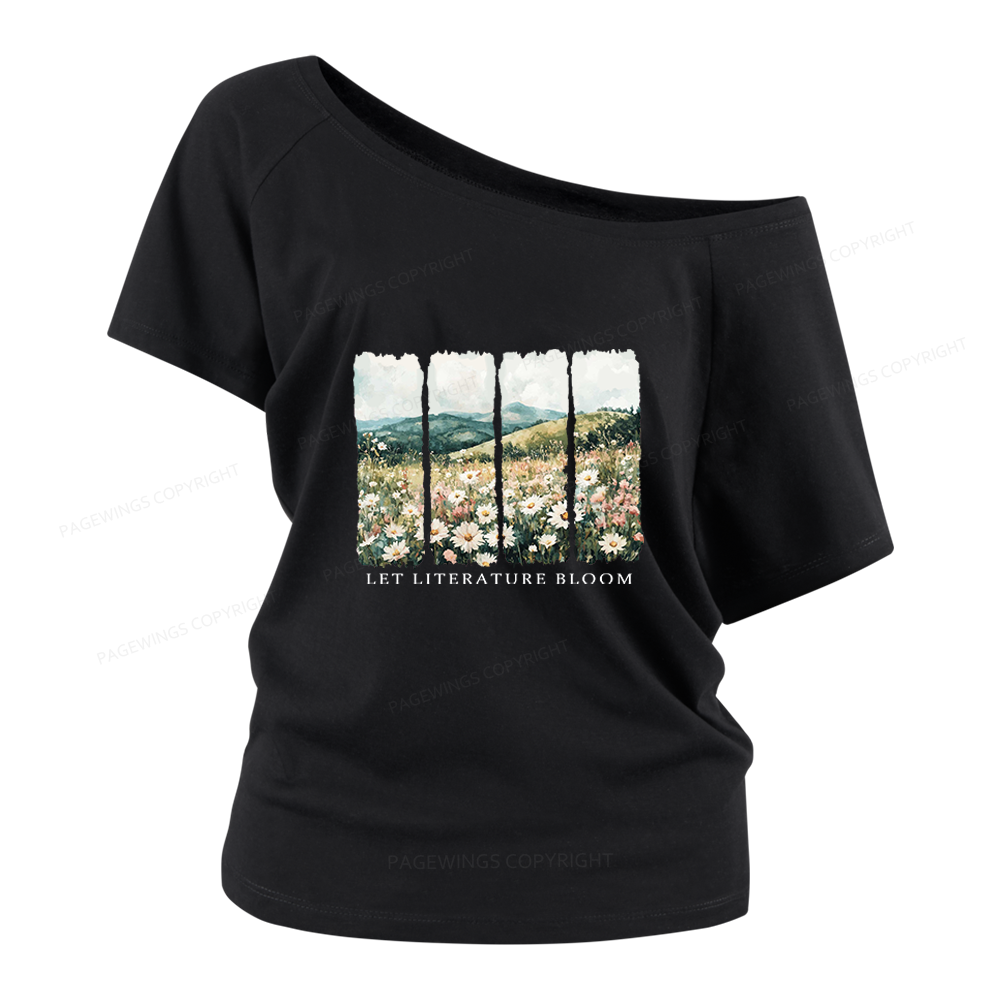 Pagewings Let Literature Bloom Women Off Shoulder T-shirts