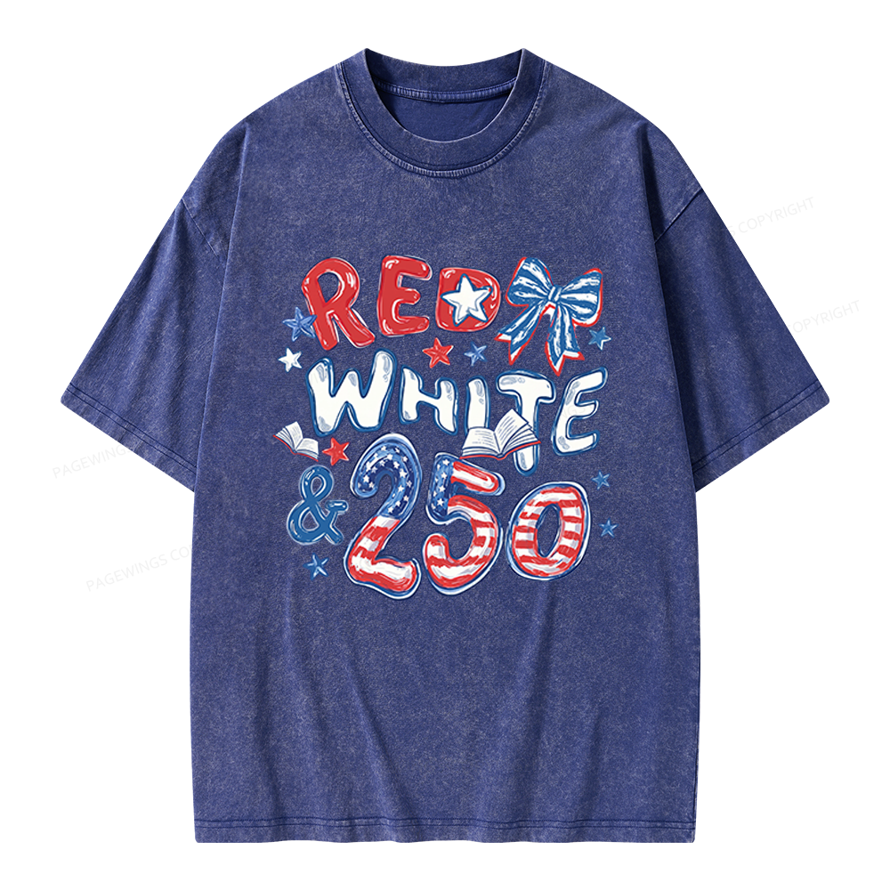 Pagewings Red White And 250 Unisex Washed T-shirt