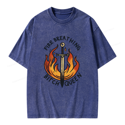 Pagewings Fire Breathing Bitch Queen Unisex Washed T-shirt