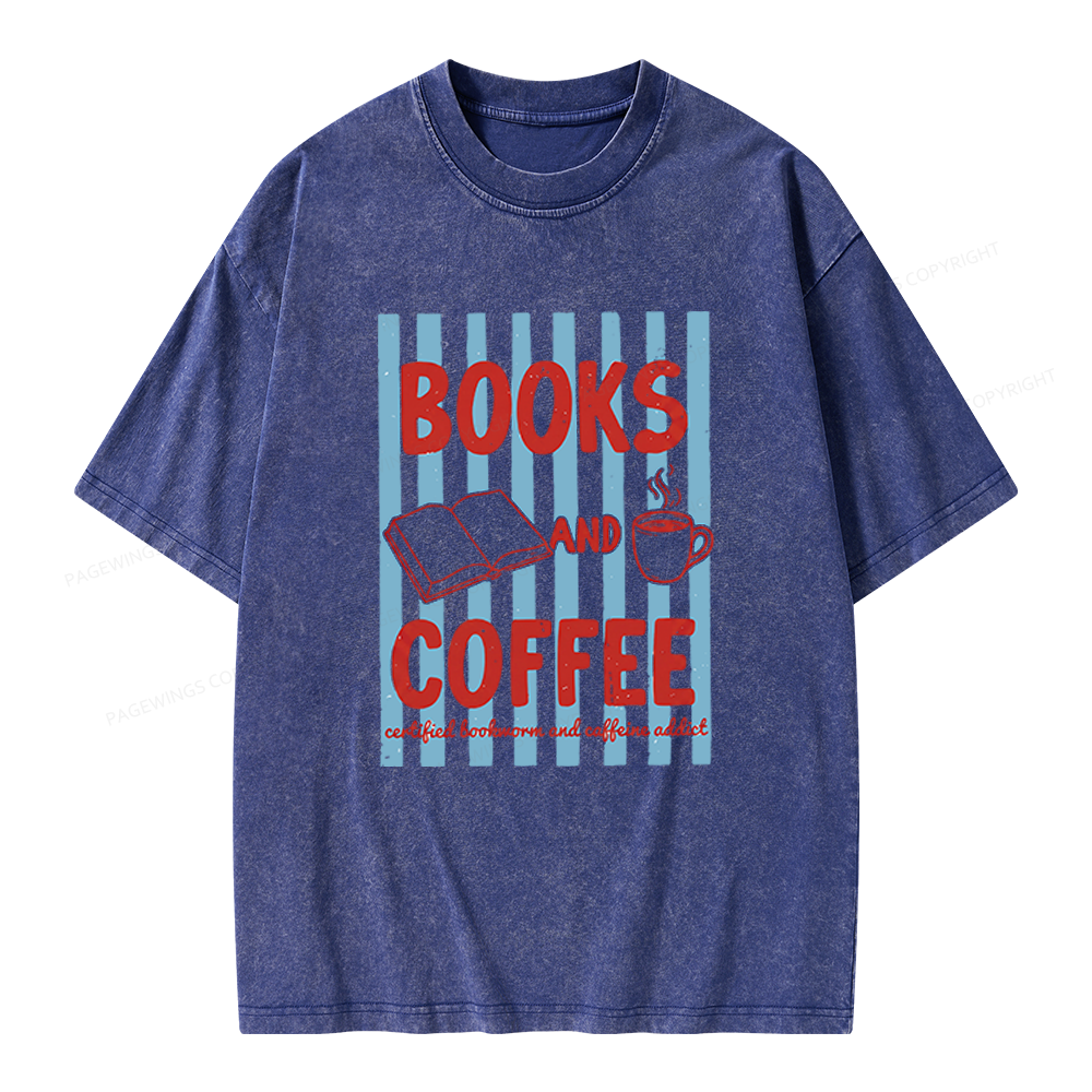 Pagewings Books And Coffee Unisex Washed T-shirt