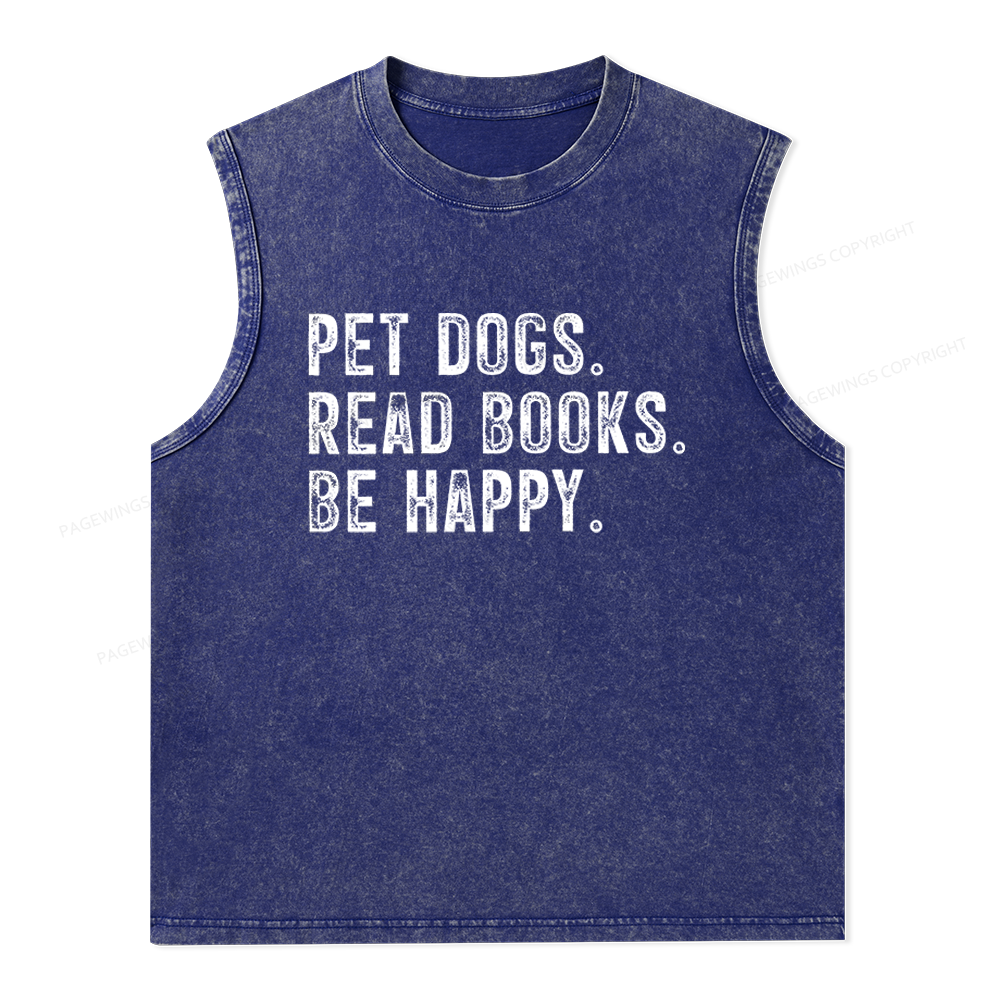 Pagewings Pet Dogs Read Books Be Happy Unisex Washed Tank Top
