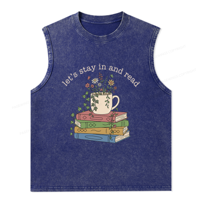 Pagewings Let's Stay In And Read Unisex Washed Tank Top