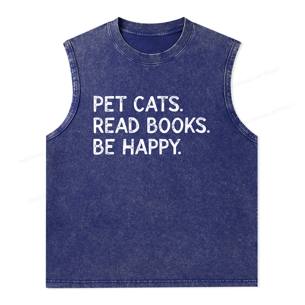 Pagewings Pet Cats Read Books Be Happy Unisex Washed Tank Top