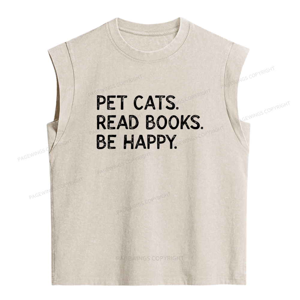 Pagewings Pet Cats Read Books Be Happy Women's Washed Tank Top