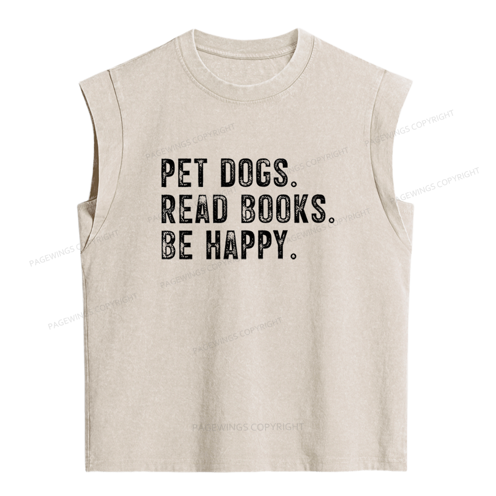 Pagewings Pet Dogs Read Books Be Happy Women's Washed Tank Top