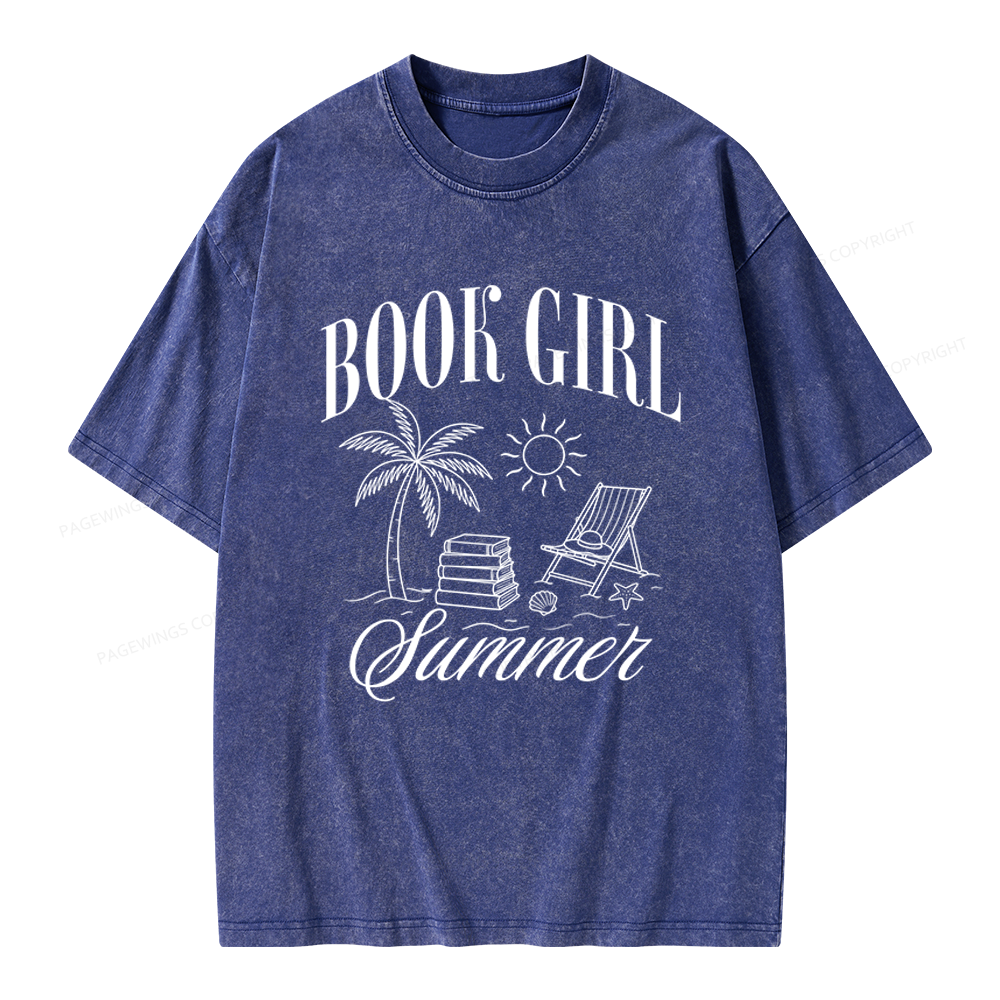 Pagewings Book Girl Summer Unisex Washed T-shirt