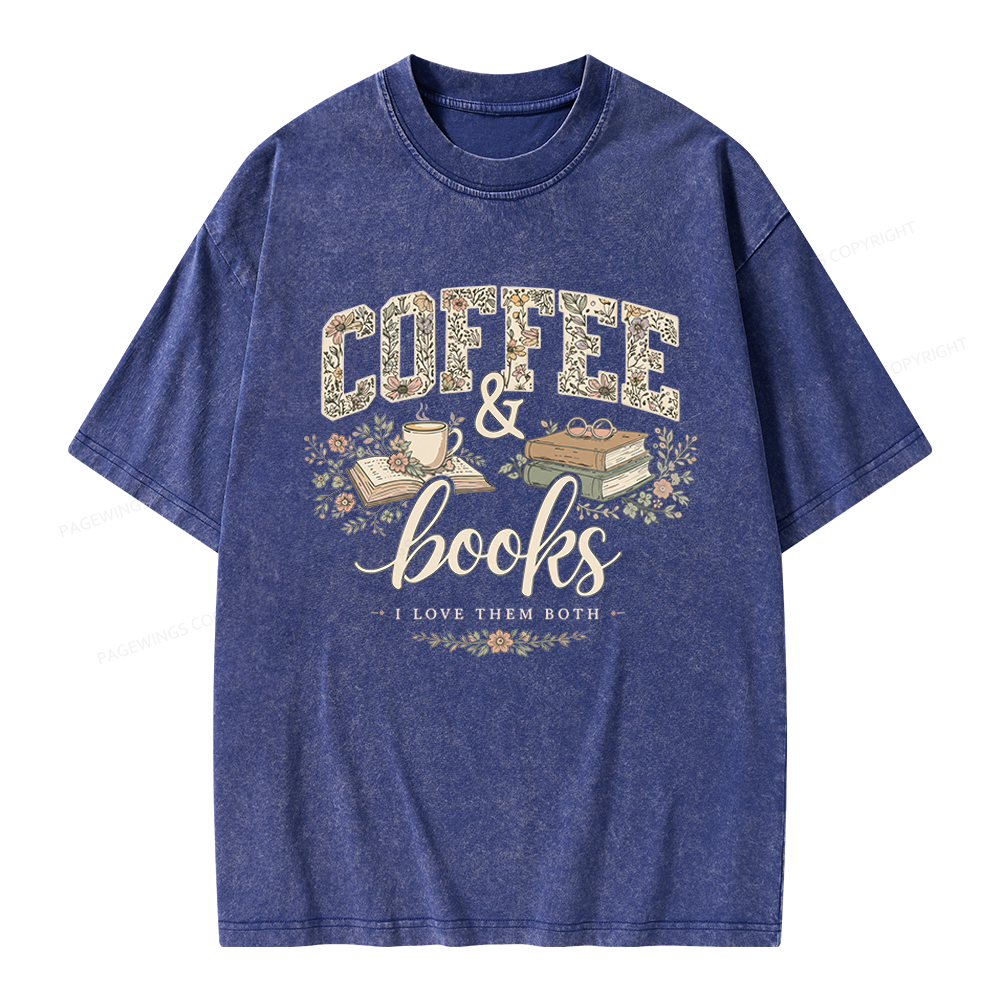 Pagewings Coffee and Books Unisex Washed T-shirt