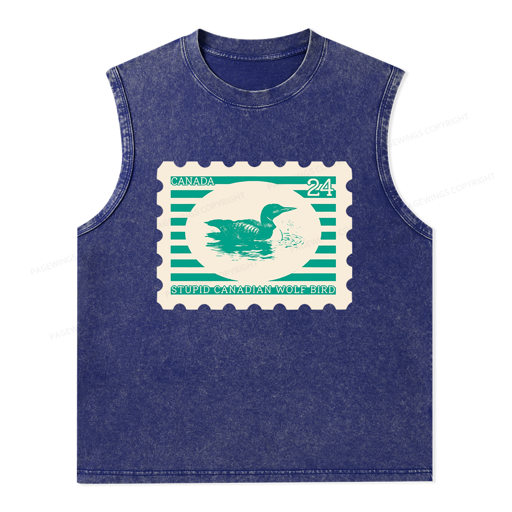 Pagewings Stupid Canadian Wolf Bird Unisex Washed Tank Top
