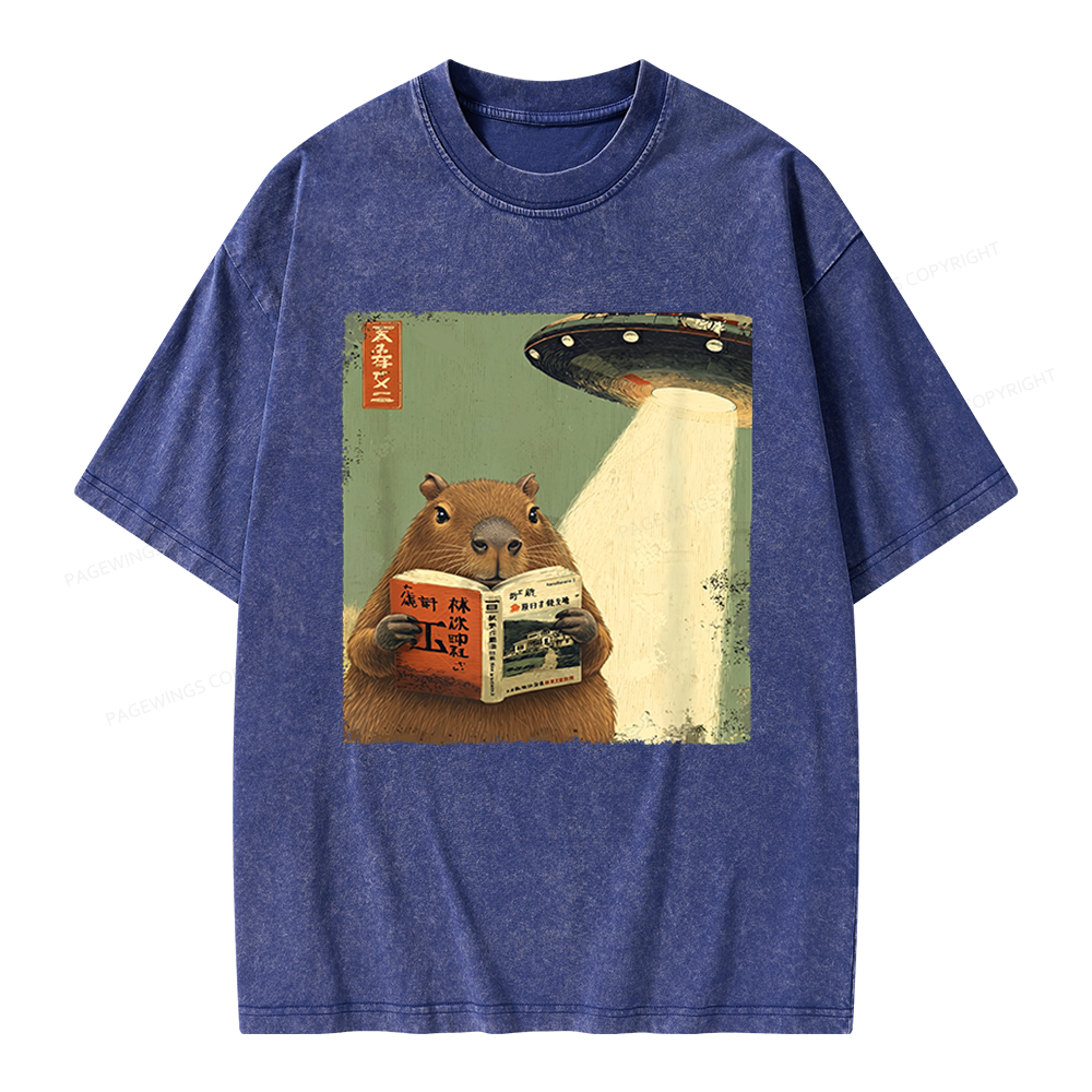 Pagewings Capybara Book Lovers Unisex Washed T-shirt