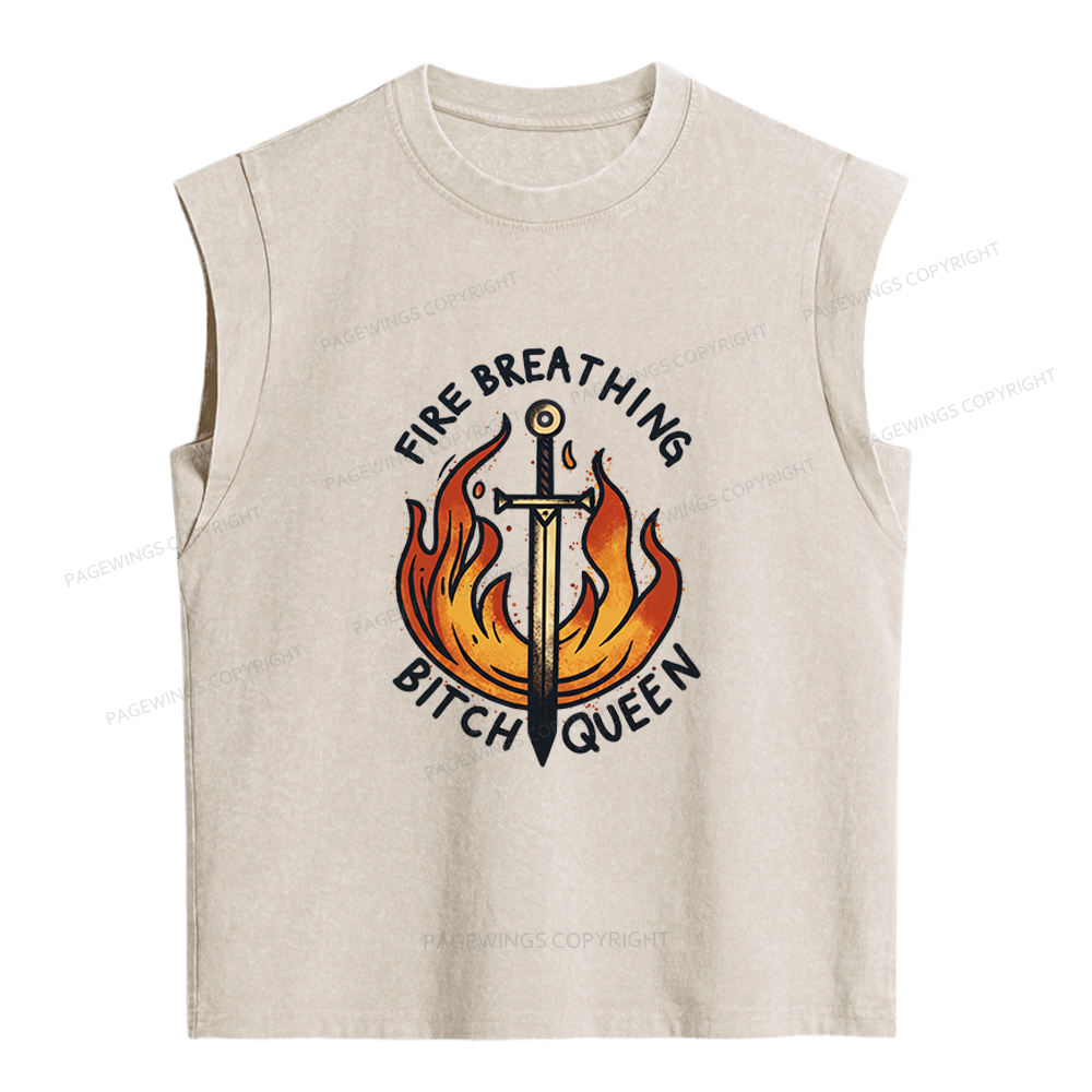 Pagewings Fire Breathing Bitch Queen Women's Washed Tank Top
