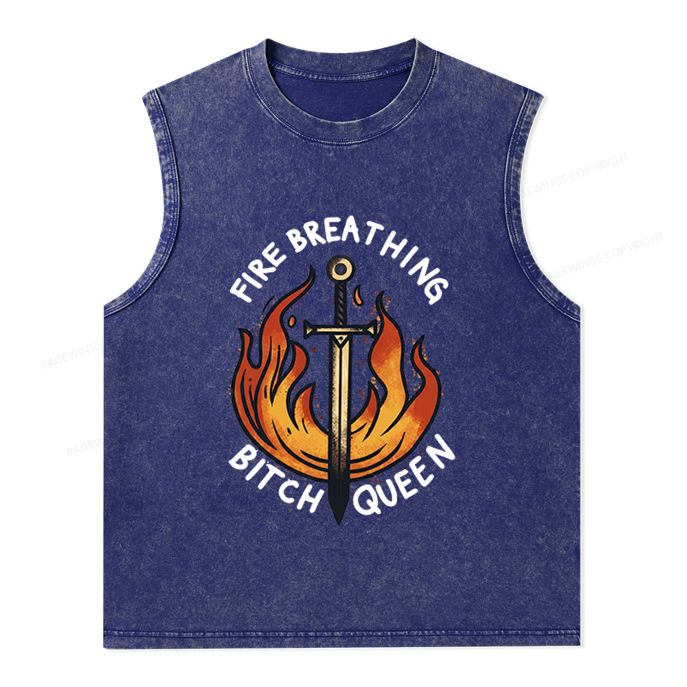 Pagewings Fire Breathing Bitch Queen Unisex Washed Tank Top