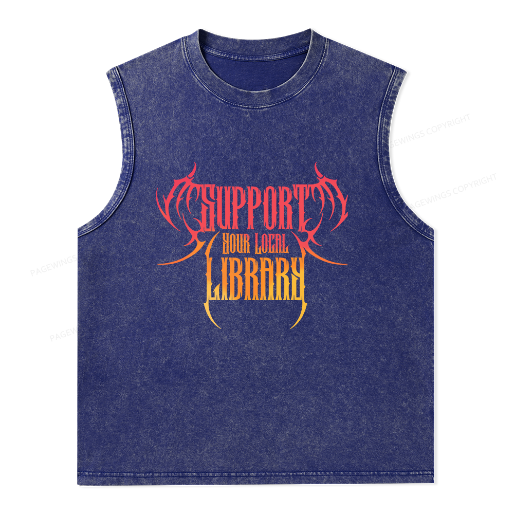 Pagewings Support Your Local Library Unisex Washed Tank Top