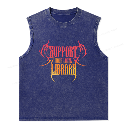 Pagewings Support Your Local Library Unisex Washed Tank Top