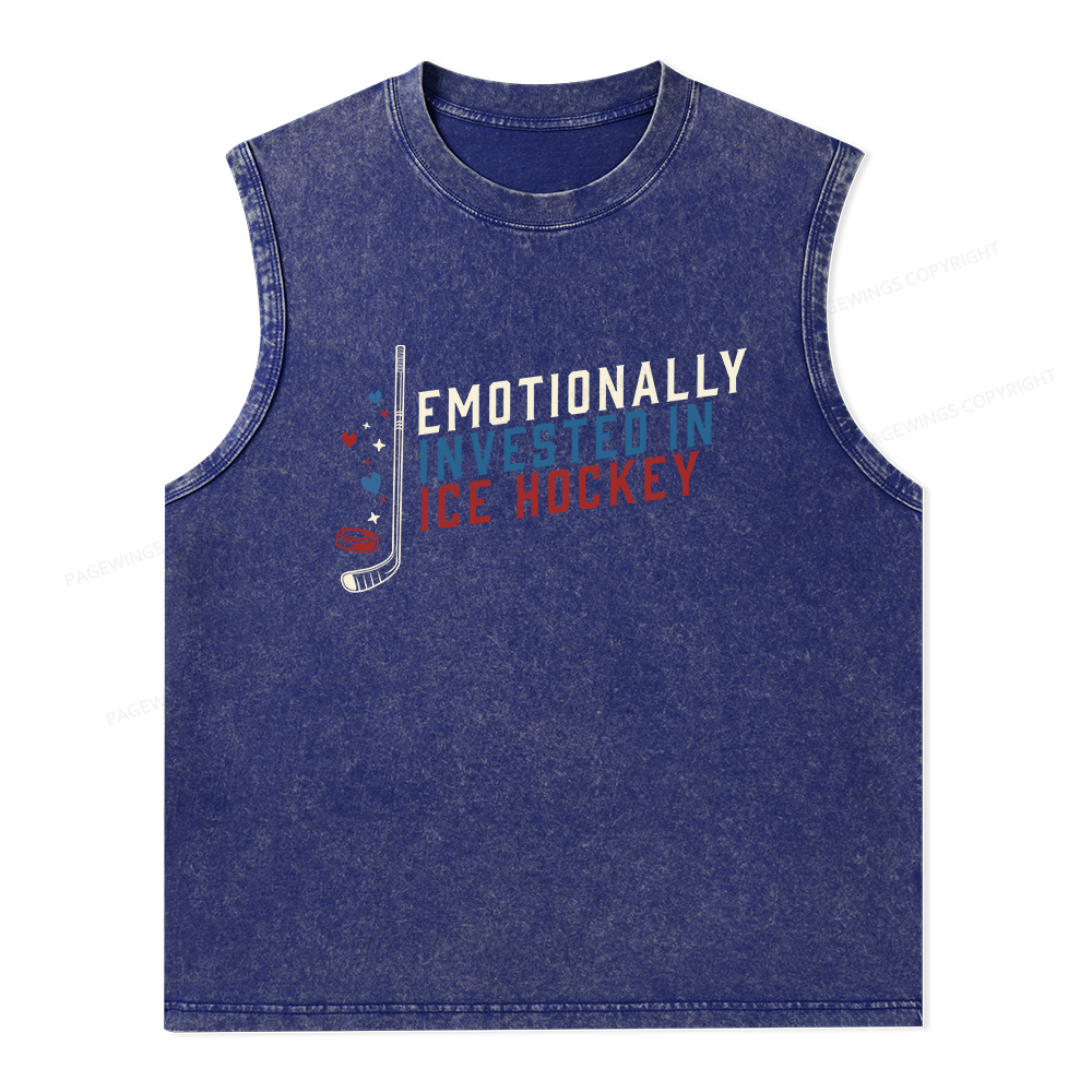 Pagewings Emotionally Invested in Ice Hockey Unisex Washed Tank Top