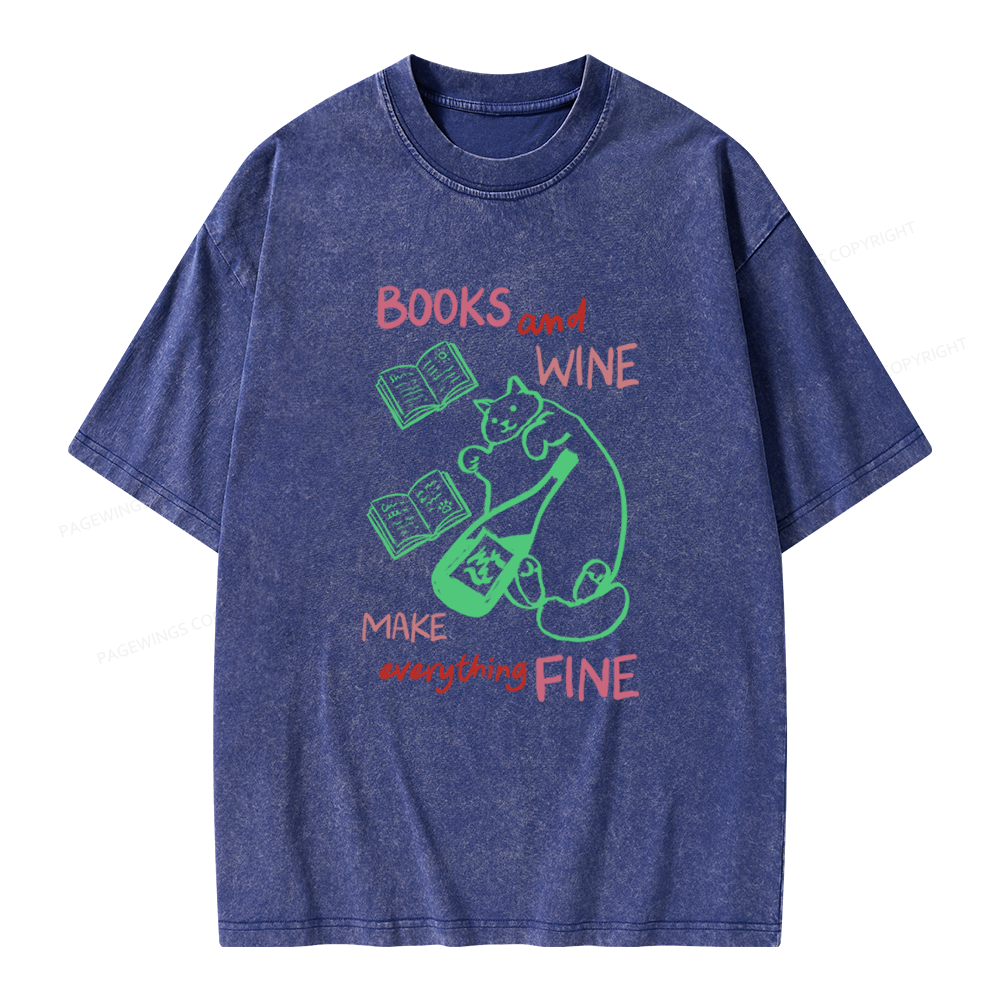 Pagewings Books And Wine Unisex Washed T-shirt