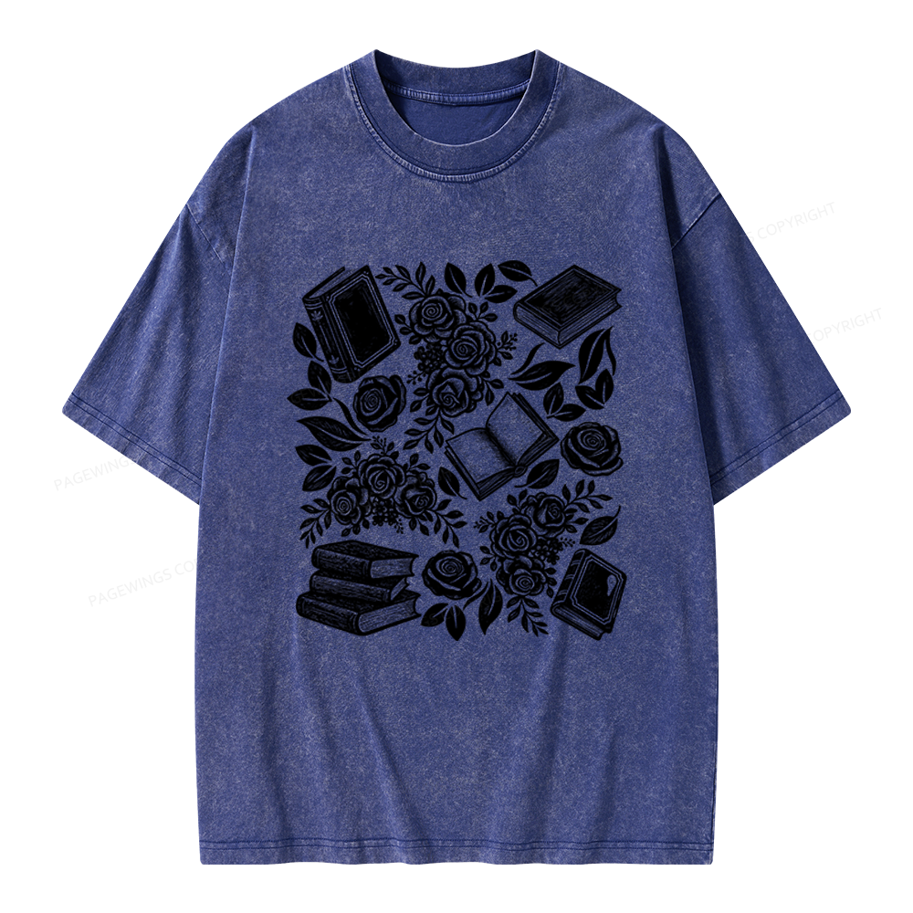 Pagewings Books and Flowers Unisex Washed T-shirt