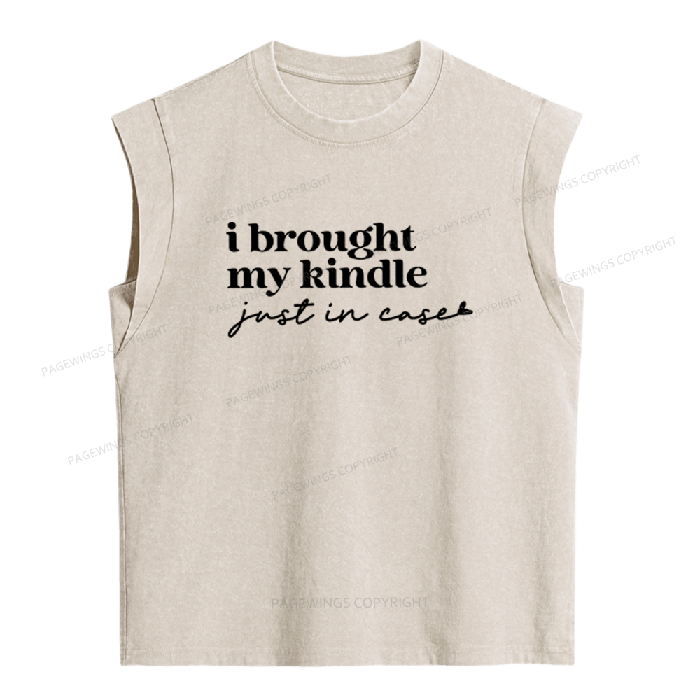 Pagewings I Brought My Kindle Just In Case Women's Washed Tank Top