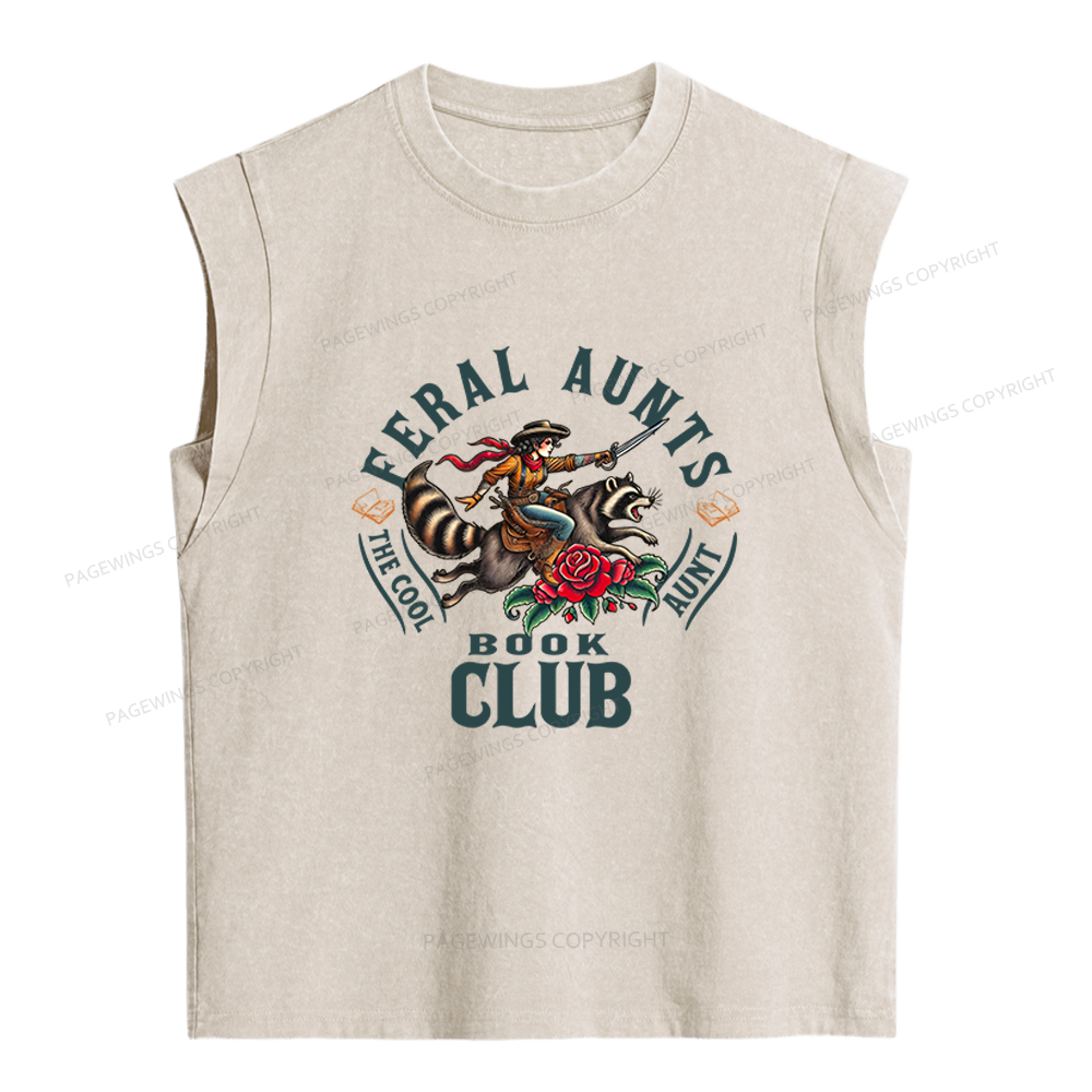 Pagewings Feral Aunt Social Book Club Women's Washed Tank Top