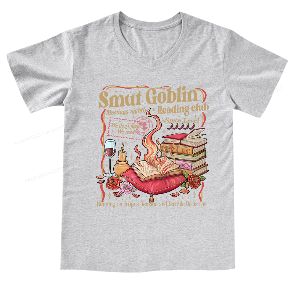 Pagewings Smut Goblin Dark Romance Bookish V-neck T-shirt