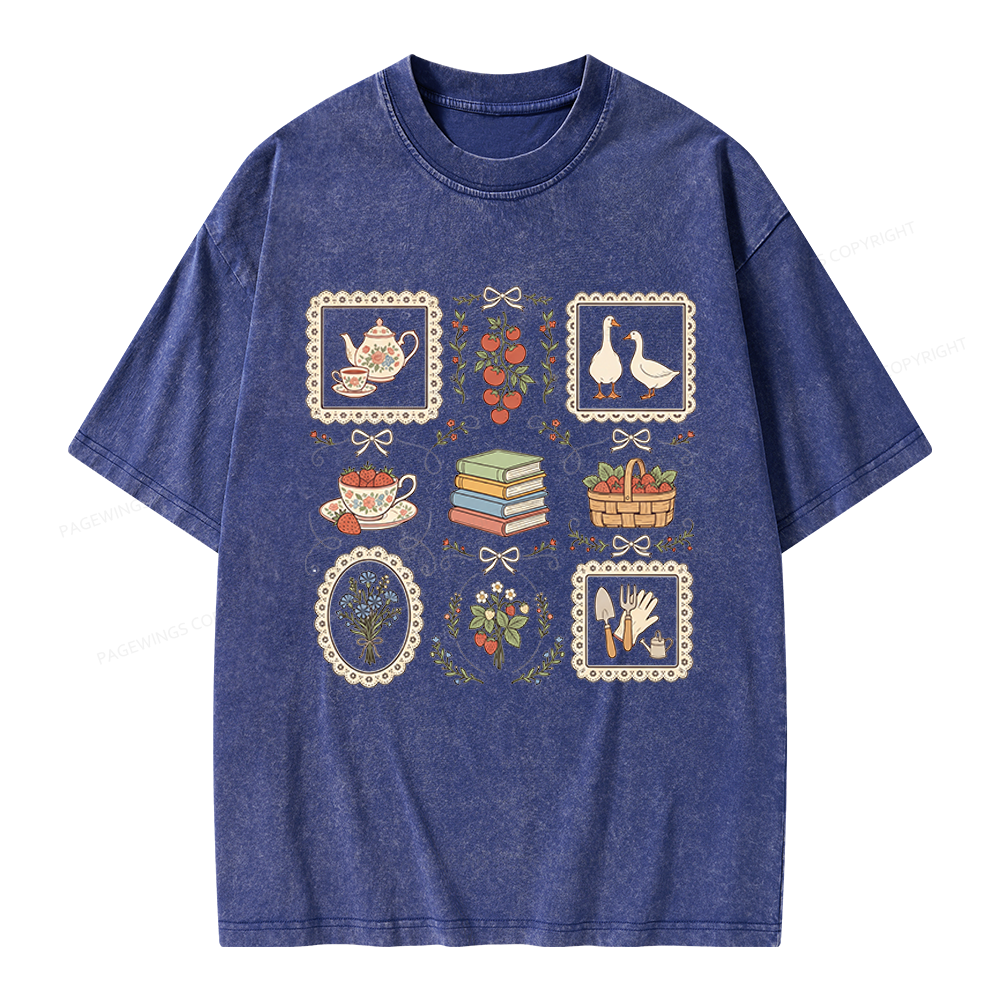 Pagewings Goose Reading Unisex Washed T-shirt