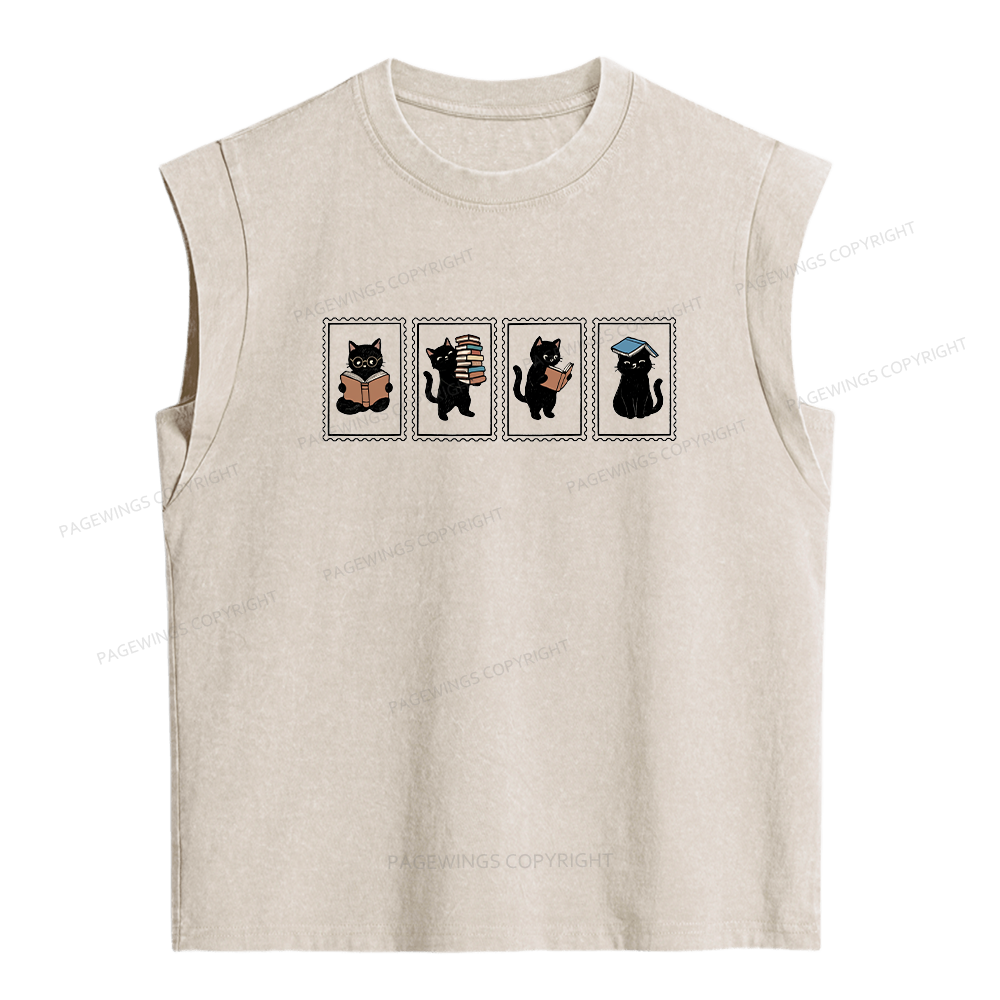 Pagewings Black Cats and BooksWomen's Washed Tank Top