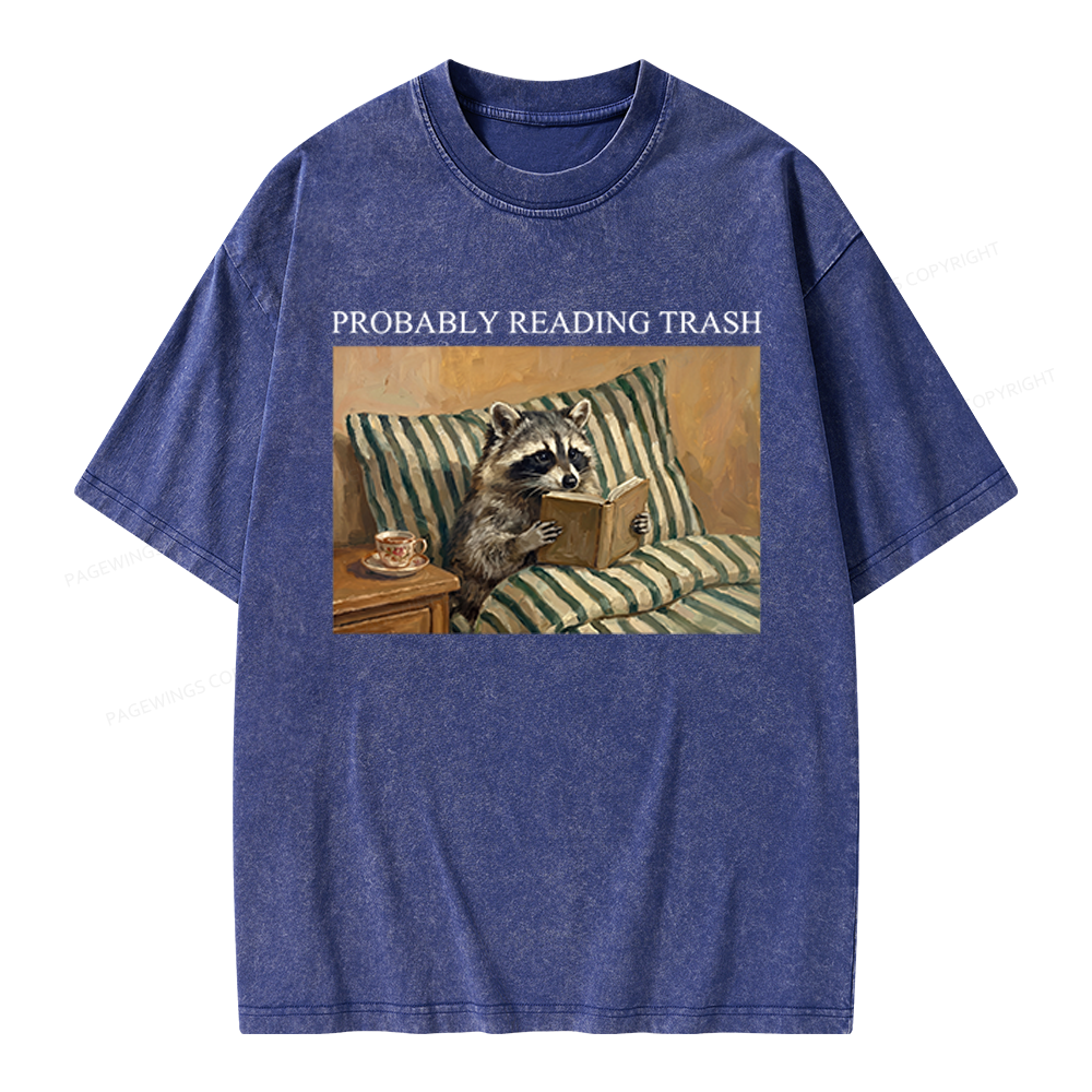 Pagewings Reading Trash Racoon Unisex Washed T-shirt