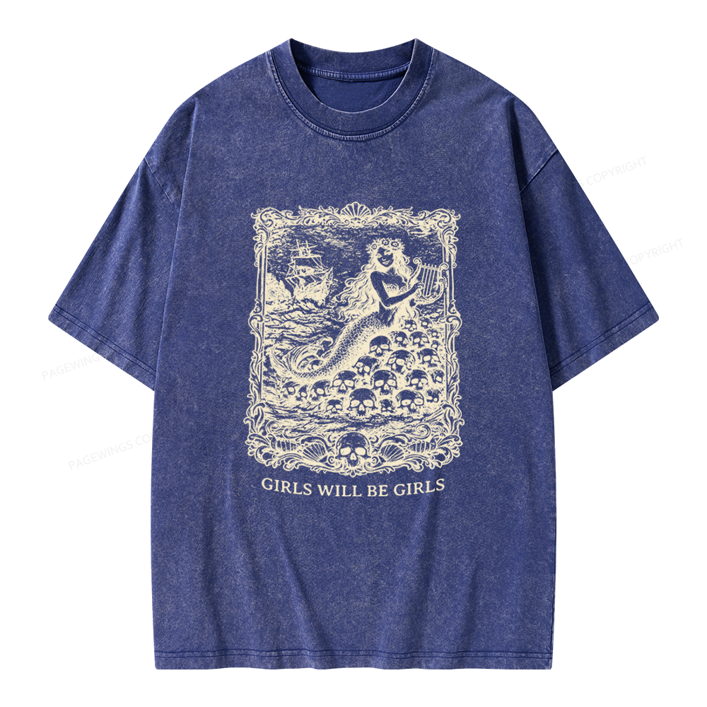 Pagewings Girls Will Be Girls Unisex Washed T-shirt