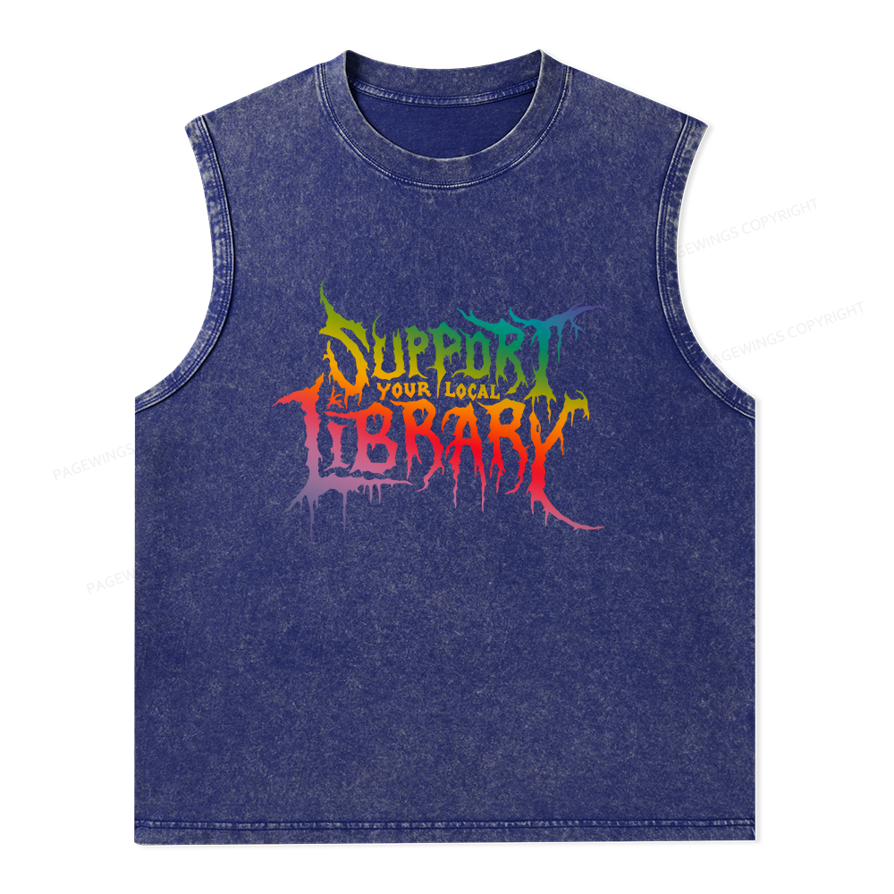 Pagewings Support Your Local Library Unisex Washed Tank Top
