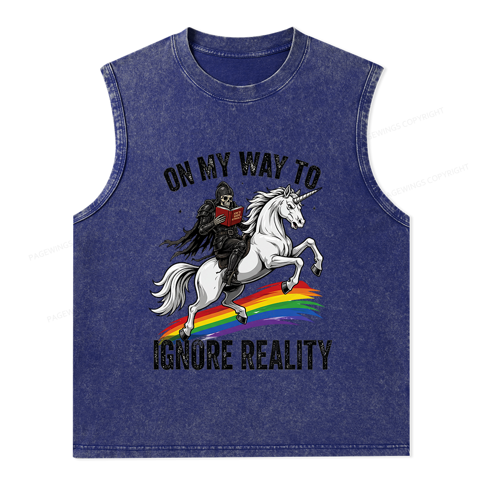 Pagewings On My Way To Ignore Reality Unisex Washed Tank Top